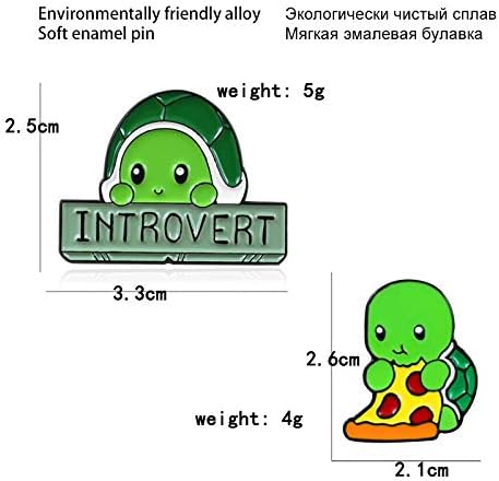 Miniatura 2 de Broches lindos de tortuga verde para mujeres y niñas, tortuga introvertida comiendo pizza joyería para niños bolsa camisa solapa esmalte alfileres