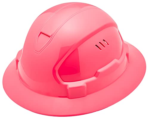 Hard Hat Construction Osha Approved Vented Full Brim Safety Helmet Carbon Fiber Design Hard Hats, Cascos De Construccion Work Hardhat, 6 Point Ratcheting System | Ansi Z89.1 (Solid Shiny Pink) #TOP2