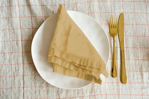 Image of R home Solid Cotton Table Napkins, Soft Cloth Napkins for Dining Table, Reusable & Washable, Ideal for Formal Dining, Cocktail Nights, Weddings, Home Bar & Table Decor (6, Mustard)