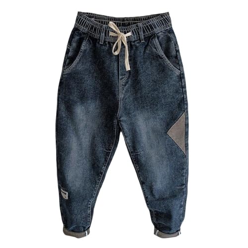 Plus Size Men's Harem Jean Pants Drawstring Elastic Waist Tapered Denim Pants Hip Hop Casual Jean Joggers