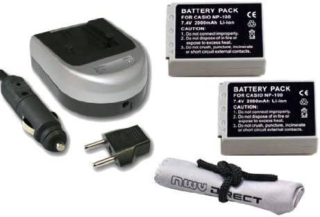 High Capacity Batteries (2 Units) + AC/DC Travel Charger Compatible with Panasonic Lumix DMC-FZ45 + Krusell Multidapt Neck Strap (Black Finish)