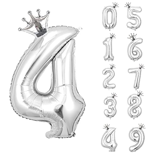 養楽堂 誕生日 バルーン 数字 パーティー 飾り風船 0-9 王冠 デコレーション装飾 32インチ 大きい バルーン 結婚式 記念日 子供 大人兼用 シルバー4