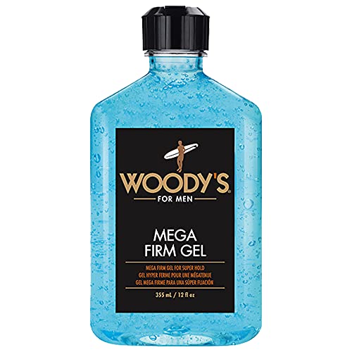 Woody's Mega Firm Gel for Men, Strong Hold, Maximum Shine, Alcohol-Free, No Flaking, All Hair Types, 12 Fl Oz