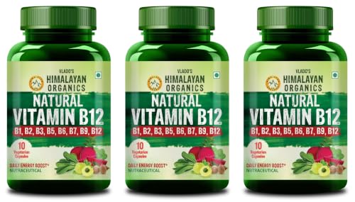 Image of Vlado's Himalayan Organics Natural Vitamin B12 Complex with Moringa, B1, B2, B3, B5, B6, B7, B9 | Boosts Energy, Digestion & Nerve Health | Glowing Skin Formula for Men & Women | 10 Veg Tablets , Pack of 3
