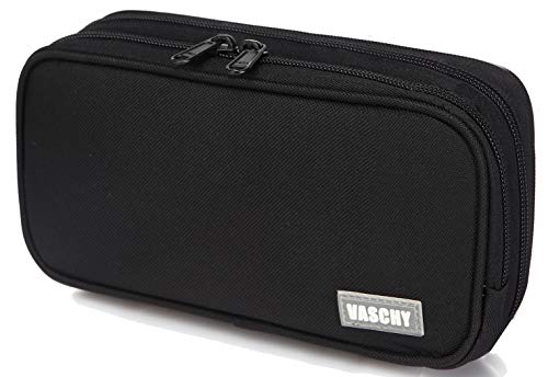 VASCHY Pencil Case, Medium Size Pen/Pencil Holder Pouch Bag with Double Zippers for Work School/Medical Gear Pouch Black