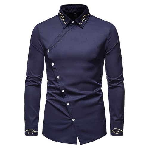 Herrenhemd Modisches Button-Down-Hemd Langarm Bequemes Hemd Langarm-Button-Down-Hemd für Männer Regular Fit Umlegekragenhemd Besticktes asymmetrisches Langarmhemd Modisches schlankes langärmliges Hemd