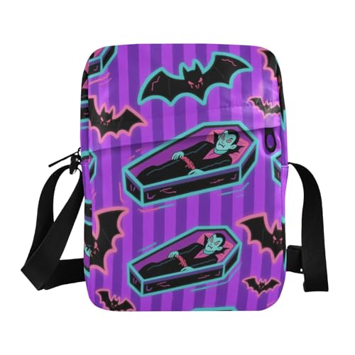 KLL Vampire Tomb Bats Purple cute messenger bag Vegan Leather mens crossbody Travel Shoulder Hand Bags