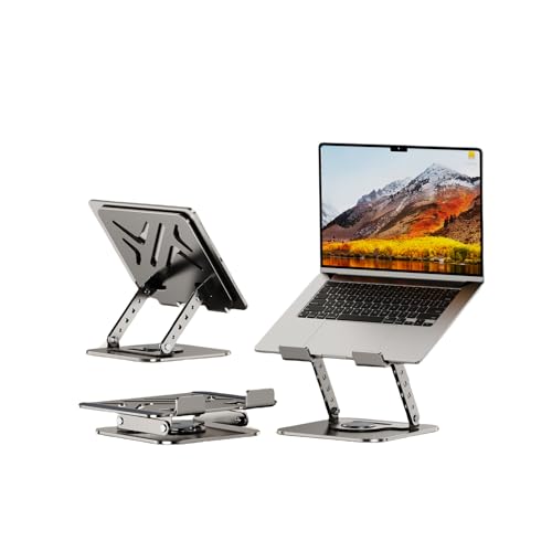 Laptop Stand, Carbon Steel 360 Degree Rotation, Double Arm Support, Sturdy Mechanical AR Axis, Foldable and Adjustable in Height and Angle, 10kg Load Capacity, Non-Slip Silicone Pad