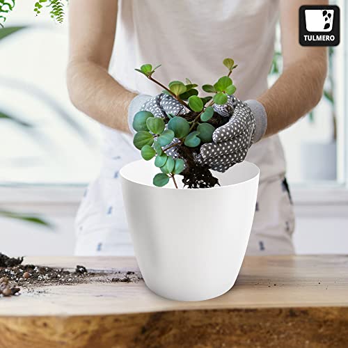 TULMERO Matte Flower Pot, Plastic Planter, Decorative Pot for Large and Small Plants Set of 2, White, Diameter 20 cm - Image 3