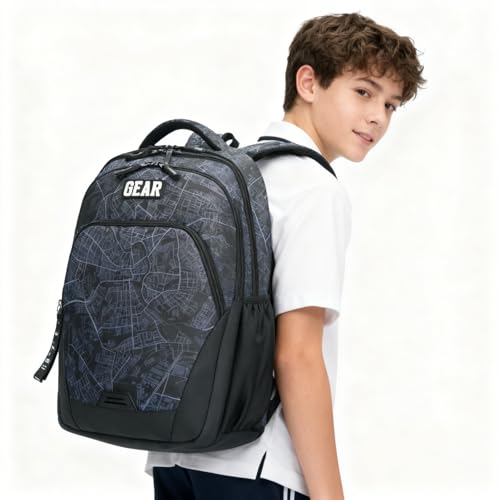 Image of Gear Cityscape 19 inch /40L Large Water Resistant School Bag | Casual Backpack | Daypack | Travel Backpack | Kids Bag for Boys /Girls (Black - Black)