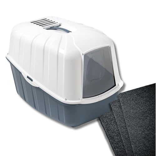 Pet's Market Toilette Lettiera Chiusa Komoda con Filtri di Ricambio per Igiene Gatti con Porta Basculante Paletta e Filtro al Carbone colori assortiti Alta Qualità 54X39X40H (Con Filtri di Ricambio)