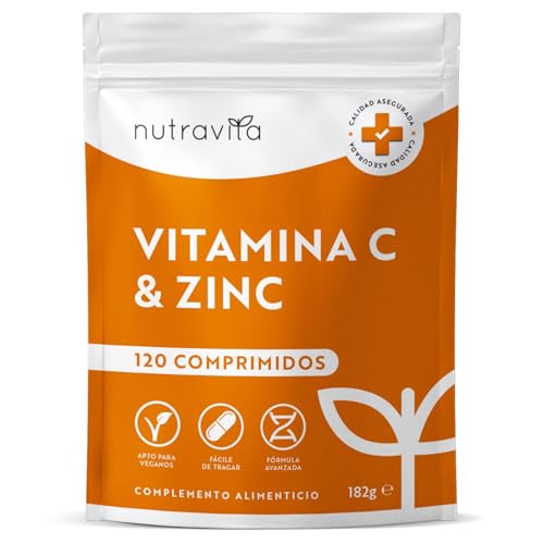 Vitamina C 1000mg + Zinc 20mg - 120 Comprimidos Veganos - Apoya e...