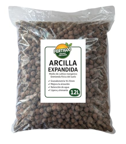Fertigoo Arcilla para Plantas Expandida 12L | Granulometría Gruesa 16-25 mm | Bolas de Arlita para Drenaje de Macetas y Suelo | Aireación en Cultivos Hidropónicos | Sustrato para Jardinería