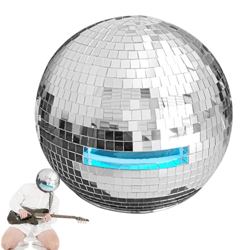 Palla Glitterata Argento,Casco con Palla da Discoteca,Casco con Palla a Specchio,Colorata Casco a Sfera da Discoteca con Luci per Discoteche, Feste,DJ,Palchi e Matrimoni