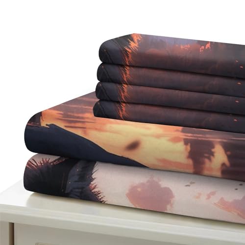 Housse de couette loup forêt et rivière, parure de lit lit double avec taie d'oreiller zippée - 6