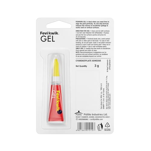 Image of Fevikwik Gel One Drop Instant Adhesive | Multipurpose Gel | Easy to Use | Hassle Free | Ideal for Art & Craft | Can be used on variety of surfaces | Create, Make, Decorate | 3g (Pack of 2)