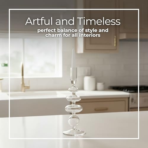 Glass Candle Holder – Taper Candle Holders and Candlestick Holders for Table Decor, Living Room or Dining Table Modern Home Decor Disc and Sphere Design Accent – 11", Frosted Clear by Sagebrook Home - Image 4