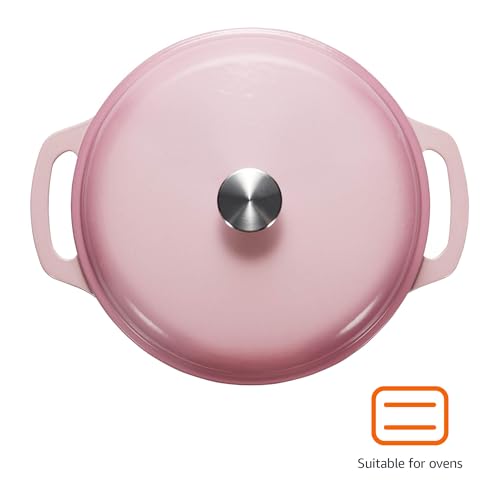 Amazon Basics Enameled Cast Iron Dutch Oven Pot with Lid, Round, Dual Handles, Heavy-Duty, Oven Safe for Stews, Roasting, Baking, 6-Quart, Light Pink by Amazon Basics - Image 2