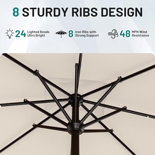 Image of AreShark 8' X 10' Rectangular Patio Umbrella with Solar Lights, Lighted Solar Umbrella with Crank, Outdoor Table Umbrella for Garden, Deck, Backyard, Pool and Beach, Cream-White