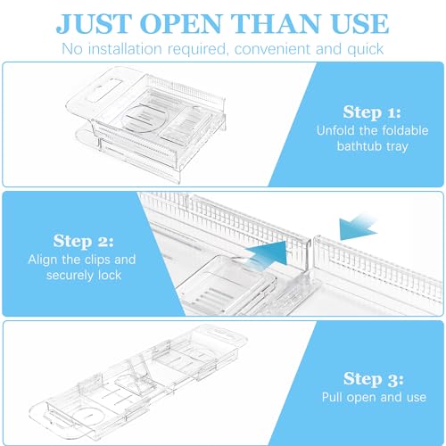 Expandable-Bathtub-Tray-Caddy-AZ-MIFENO-Clear-Acrylic-Bath-Tray-for-Tub-for-Bath-Relaxing-Foldable-Bath-Table-Trays-Luxury-Spa-Bathtub-Bathroom-Accessories-for-Women-Gift-Clear