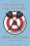  Dart Spielblock für über 100 Partien: 6x9 Spielblock mit geeigneten Punktblättern für Cricket, Tactics, 301, 501, 701, 1001. Inkl. Outchart Chart um auch alle Dart Outs im Überblick zu behalten.