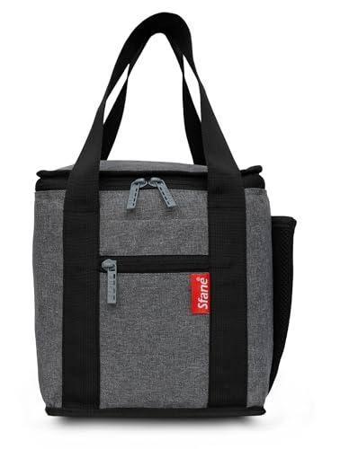 Image of Sfane Insulated Lunch Bag - Compact, Easy Wash, Smooth Zipper & Lightweight - Tote Bag & Container, Tiffin Bag for Men, Women, Adults (Black & Grey)