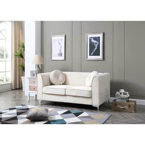 HomeStock Seaside Serenity Loveseat with Soft Velvet Channel Tufting, Stylish