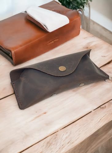 Image of Leather Eyeglass Case -Glasses Case - Sunglass Case - Genuine Leather Eyeglasses Case with Snap Closure