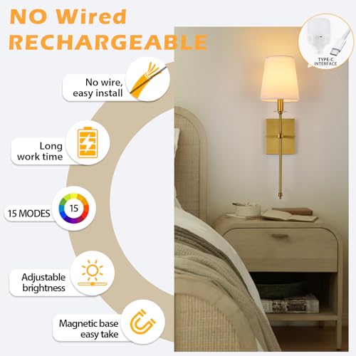 Image of PASSICA DECOR Battery Operated Wall Sconce Set of Two, with Dimmable Rechargeable Light Bulbs,Wireless Wall Lights Remote Control, 15 Colors, Easy to Install Lights for Bedroom Living Room