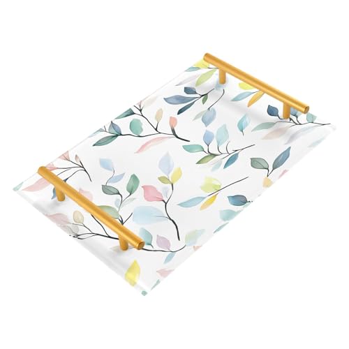 Wassud Bathroom Vanity Tray with Handles Leaves and Branches Acrylic Jewelry Perfume Organizer for Bathroom Kitchen Counter 11.81