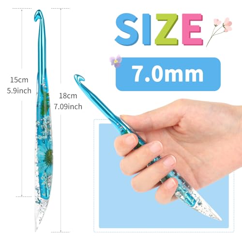 Image of Coopay Crochet Hooks, 7mm Ergonomic Crochet Hook with Floral Plastic Grips, Stylish and Unique, Ideal for Crocheting Blankets, Dolls, Shawls, Hats, Scarves (7.0mm)