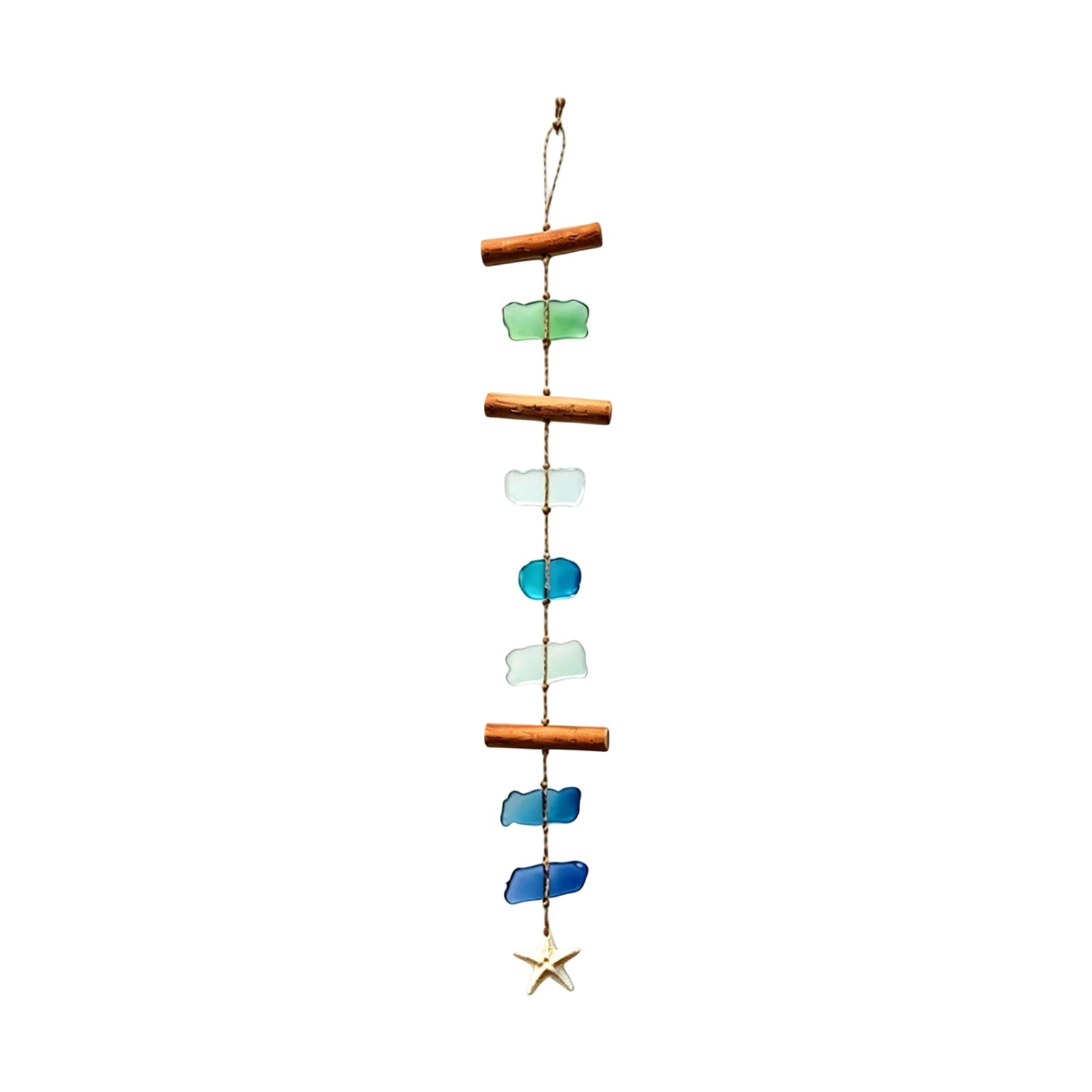 Sea Glass Shell Wind Chimes with Driftwood and Resins Starfishes for Coastal Garden Porch Wall Hanging Decors Driftwood Wind Chimes