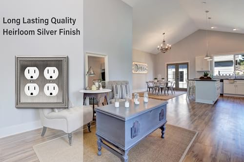 Image of Henne Bery Sunken Pearls Heavy Duty Decorative Wall Plate Switch Plate Outlet Cover (Double Duplex, Heirloom Silver)