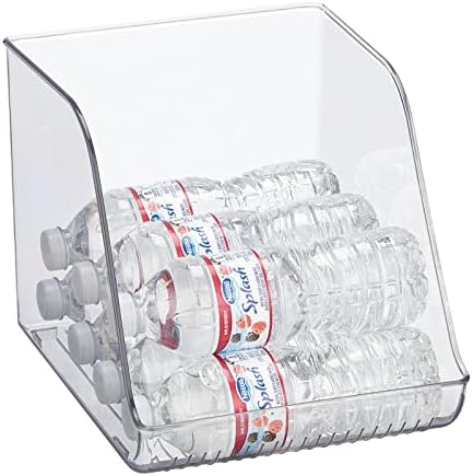 mDesign Tall Plastic Water Bottle Stackable Storage Organization Bin with Open Front for Kitchen Refrigerator, Freezer, Pantry, Holds 12 Bottled Drinks/Beverages, Ligne Collection, Clear