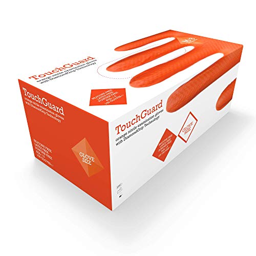Preisvergleich Produktbild TouchGuard Orange Einweg-Nitrilhandschuhe, Diamantstruktur, Puderfrei, Schachtel mit 100 Stück, Größe M