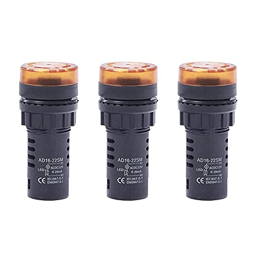 Bettomshin 3Pcs 12V 22Mm/0.87'' Yellow Flash Alarm Indicator Light,Beep Led Pilot Signal Lamp W Buzzer Flush Panel Mount Industrial Signal Lamp Buzzer 30000H For Propagate Signal #TOP14
