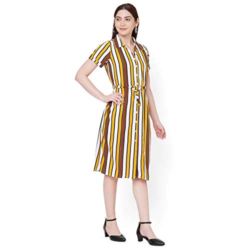 109 F Women's Striped Below Knee Dress (8907540461464_Yellow_Small
