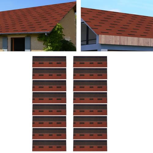 YNAADYH Lot de 16 bardeaux de toiture en asphalte - 100 x 33,3 cm - En feutre bitumé - Étanche - 5,3 mm d'épaisseur - Rouge