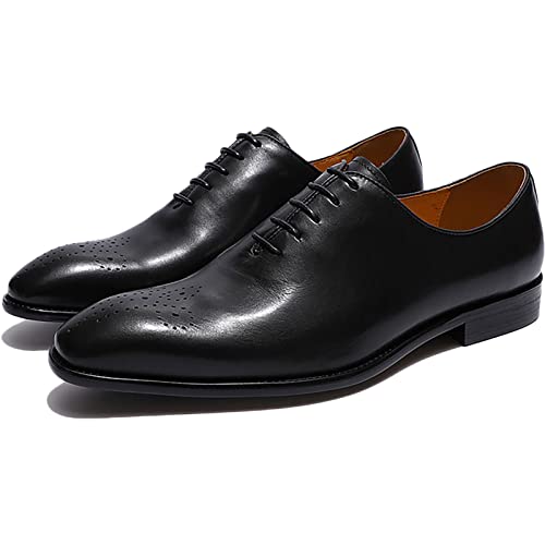 QAXZESA Hommes Habillez des Chaussures Faites à la Main Formelles Derbies en Cuir à Lacets Richelieus de Travail Classiques Mariage Formel de Bureau,Black-39