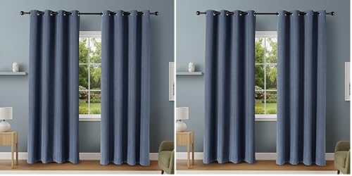 Image of Amazon Basics 100% Blackout Curtains with Grommets, 52 x 96 Inches, Navy, 2 Panels (Pack of 2)