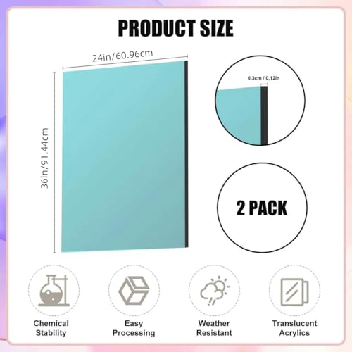 Image of Lesnlok Cyan Acrylic Sheets 24 x 36 x 1 /8 inch Thick 3mm Clear Colored Plexiglass Sheets,for Sign,Craft,Painting,Laser Cutting,DIY Display Projects (2, Cyan, 24 inchx 36 inch)