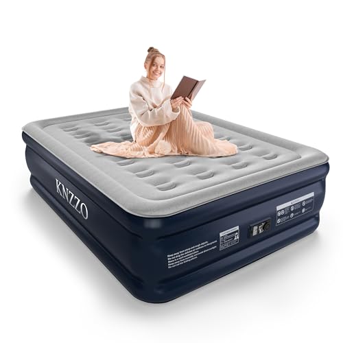 Full Air Mattress with Built-in Pump, 18" Top Inflatable Mattress with Waterproof Flocking Fabric, Three-Minute Quick-Inflatable Bed. Portable Blow Up Mattress for Home, Outdoor and Guests