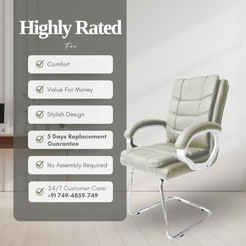 Image of activa Executive Office Visitor Chair | Ergonomic Relax Chair for Study, Home, Reception| Comfortable Cushioned Seat Back, Double Pipe Frame with Arm Rest Guest Seating (2, Beige, Star)