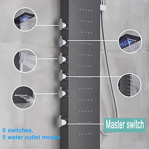 Columna de ducha multifunción de acero inoxidable con panel de pared, chorro corporal, lluvia y cascada miniatura 5