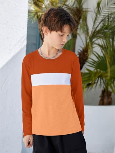 Image of ZDC Kids Boys Long Sleeve T-Shirts Color Block Crewneck Fashion Basic Tee Tops 5-14 Years