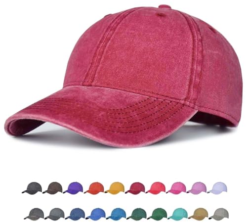 TSSGBL Vintage Cotton Washed Adjustable Baseball Caps Distressed Soft Ball Cap Men Women Unstructured Low Profile Plain Blank Dad Hat Wine Red