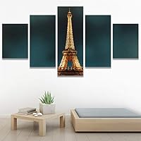 SIGNWIN 5 Panel Canvas Wall Art Modern Art Architecture & Maps Building Contemporary Expressive Multicolor Photography for Home Decorations Ready to Hang - 60