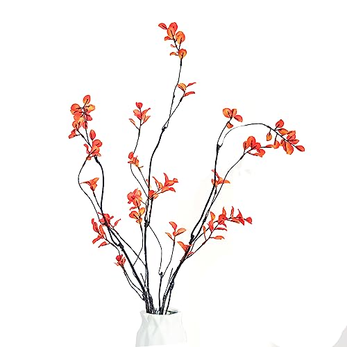 Funsveta 3 Ramas Artificiales de ficus para jarrón, Ramas de eucalipto sedosas sintéticas, Tallos de Ramas de árbol de ficus para el hogar, Oficina, decoración de Banquetes (Naranja)