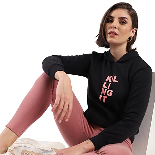 Image of PINACOLADA Women's Cotton Solid Printed Sweatshirt with Hoodie, Regular Fit for Casual Wear Full Sleeve Sweatshirt Crafted with Comfort Fit and High-Performance for Everyday Wear