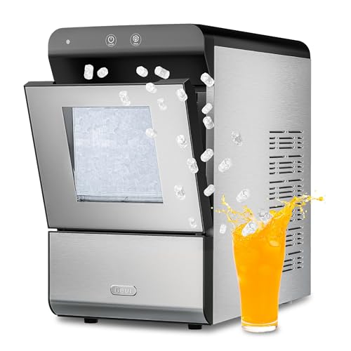 Gevi V2.0 Countertop Gemi Nugget Ice Maker | Self-Cleaning Pellet Ice Machine | Stainless Steel Housing |16.7''H Fits Perfectly Under Wall Cabinet | Silver with Viewing Window 17.3"D x 9.7"W